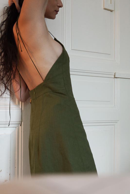 Sewing pattern for women's linen dress with spaghetti straps and exposed back LINEN