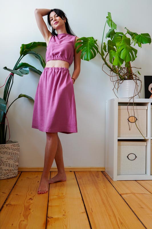 Střih na dámskou soupravu (sukni a top) a návod na šití