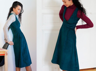 Jak ušít dámské manšestrové šaty bez rukávů COZY AUTUMN (+ střih 32–60)