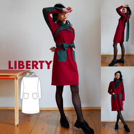 Střih - dámské variabilní šaty s kapucí LIBERTY (velikosti 32–60)