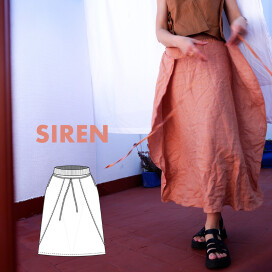 Střih na dámskou maxi sukni s kapsami do gumy SIREN, se zavinovacím efektem (velikosti 32–60)