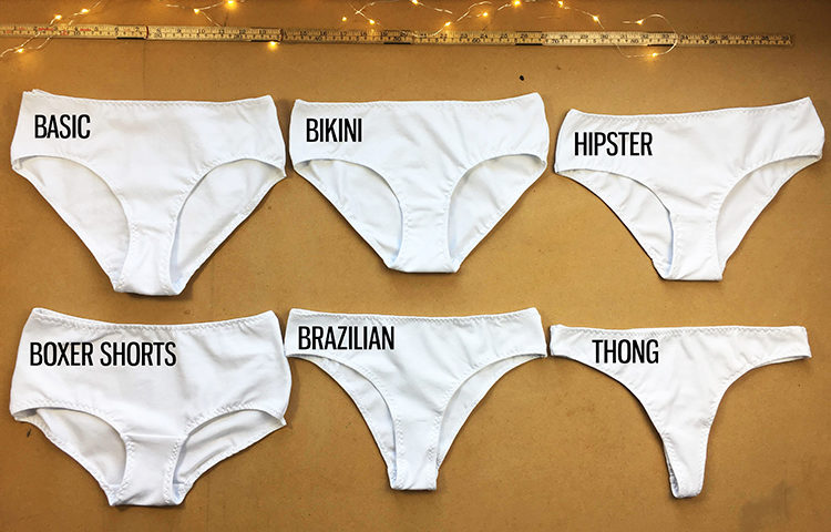 Střih na dámské kalhotky (basic, bikini, hipster, boxerky, brazilky, tanga)