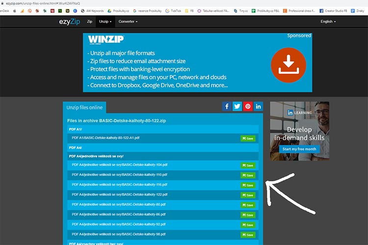 Jak otevřít soubor "zip" v online programu